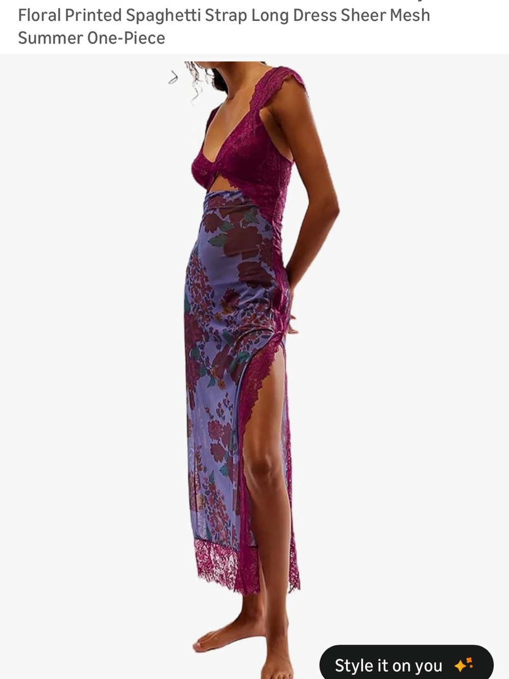 Floral Lace Panel Maxi Dress in Plum & Lavender